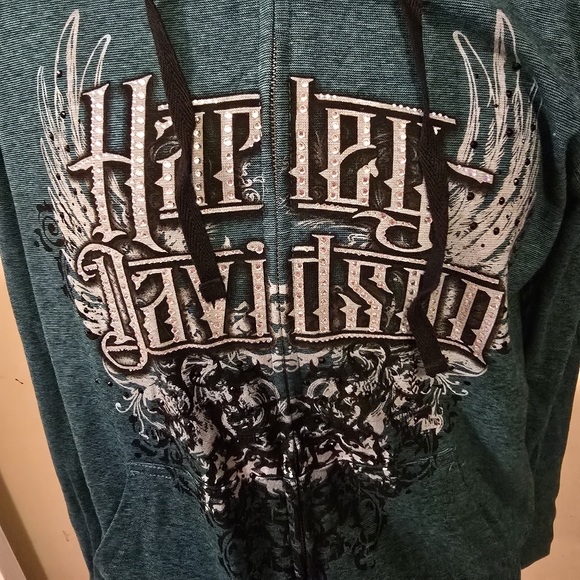 Harley Davidson Teal Hoodie - Picture 3 of 5